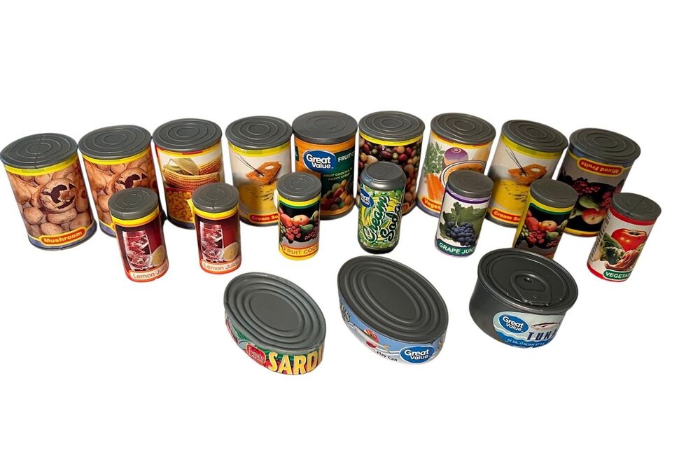 Lot of 20 Vintage Kids Pretend Play Toy Food Grocery Canned Goods Play Kitchen